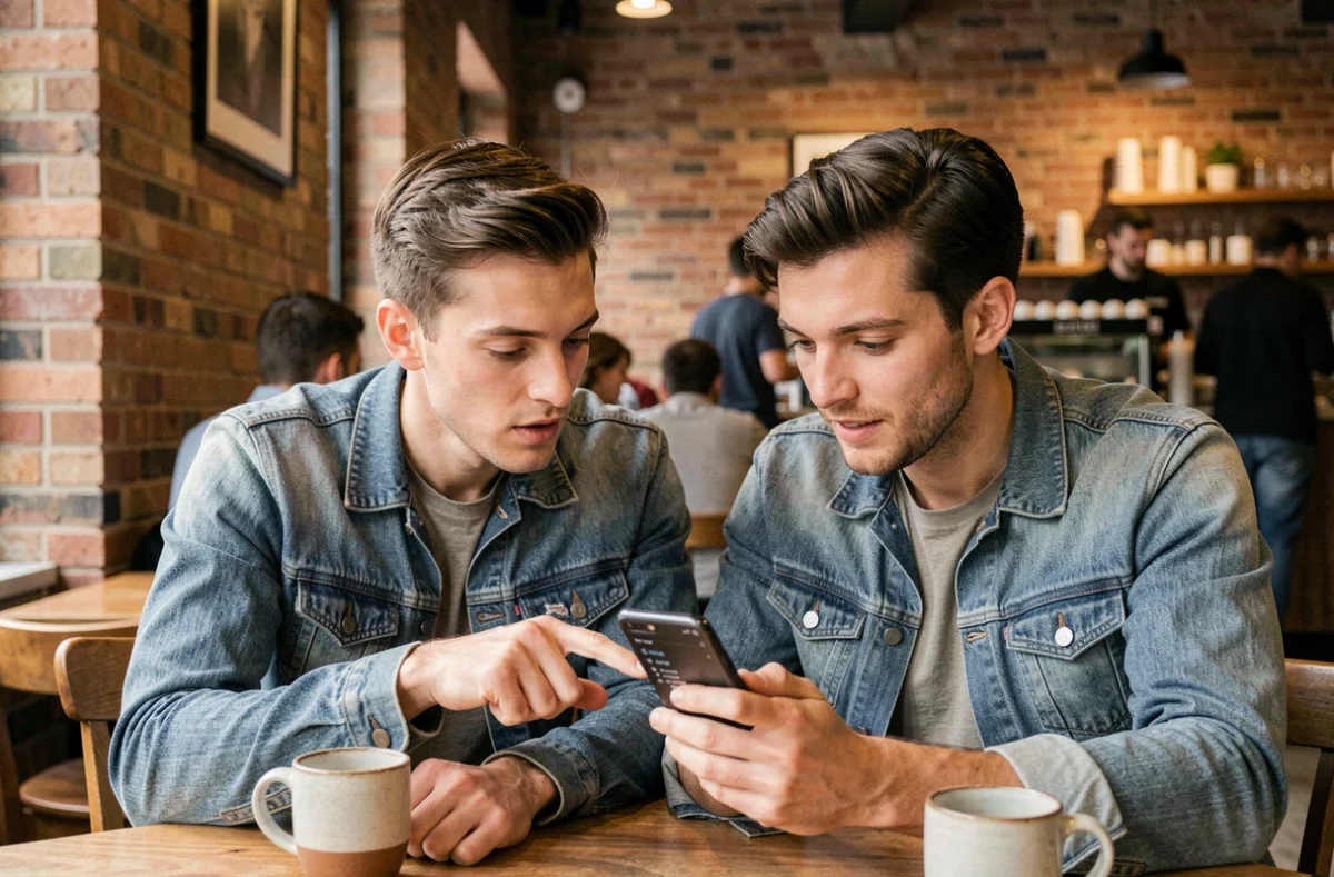 Deux amis découvrant ensemble comment lire le scan One Piece 1133 légalement sur smartphone dans un café