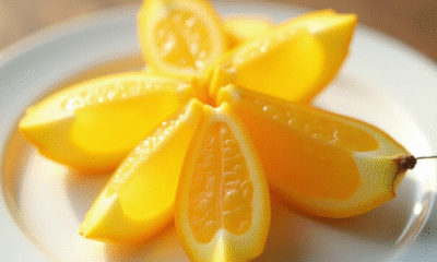 Carambola tranchée sur une assiette blanche lumineuse