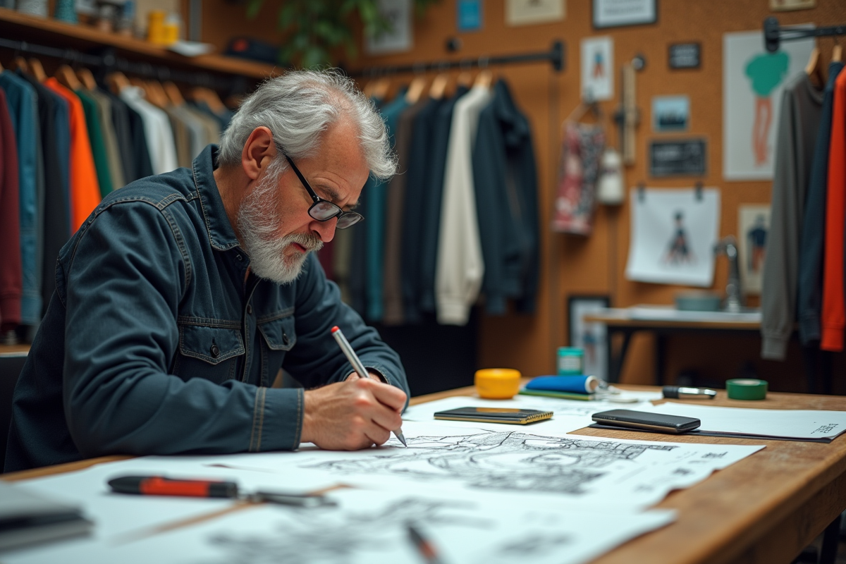 Designer middleaged dessinant dans un atelier créatif