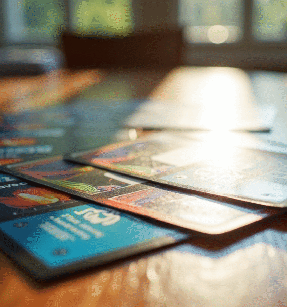 Ecran de cartes à jouer colorées sur une table en bois
