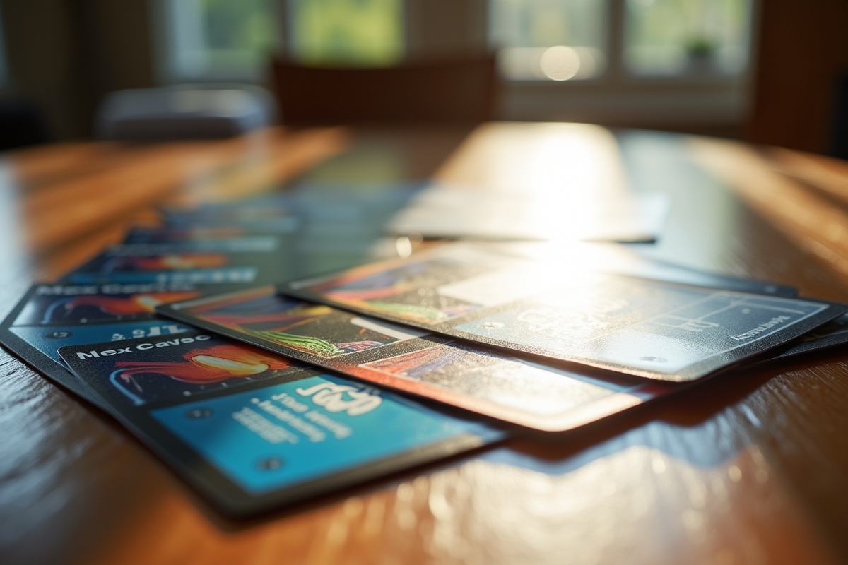 Ecran de cartes à jouer colorées sur une table en bois