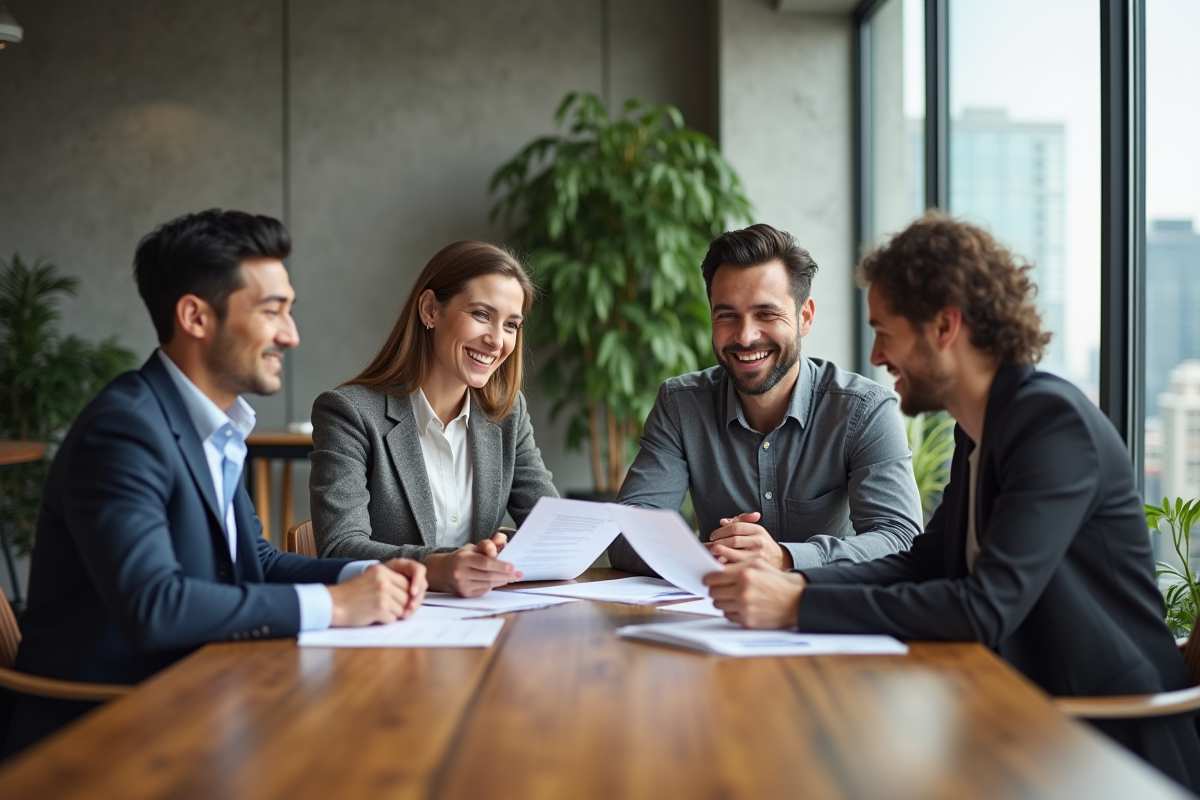 Groupe diversifié en réunion dans un espace de travail moderne