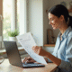 Femme souriante utilisant un ordinateur pour un service client