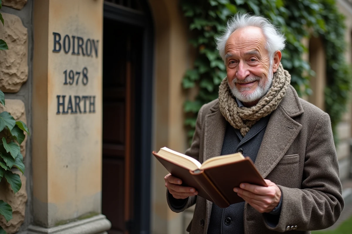 Homme âgé examinant un registre dans un bâtiment historique