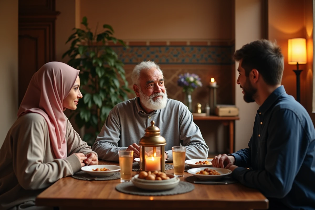 Famille réunie pour l'iftar autour d'une table traditionnelle pendant le ramadan à Narbonne