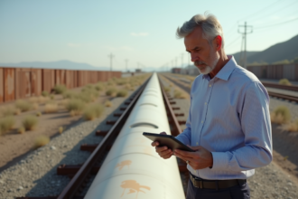 Ingénieur homme examine tube Hyperloop abandonné