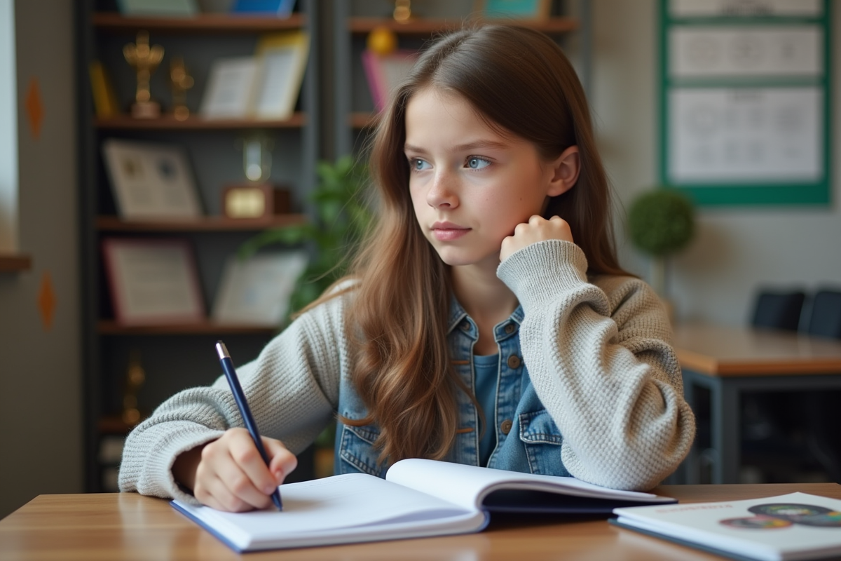 Jeune fille réfléchie en orientation scolaire