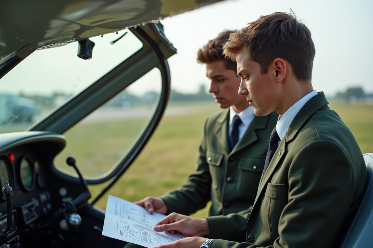 Jeune pilote discutant avec un adolescent près d