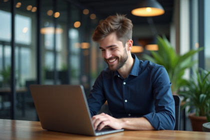 Jeune programmeur en coworking en train de coder