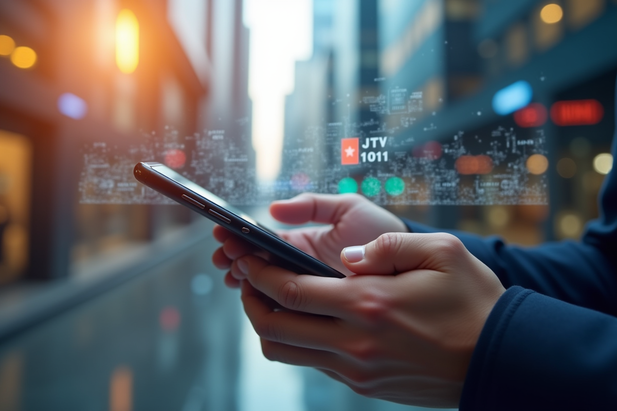 Mains tenant un smartphone avec VPN actif en ville