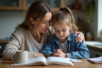 Mère soutenant sa fille frustrée à la maison
