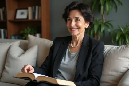 Muriel Moreno en portrait dans un salon chaleureux
