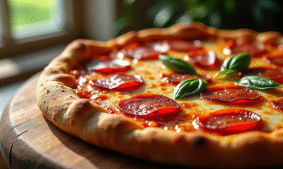 Pizza chaude avec chorizo et basil frais