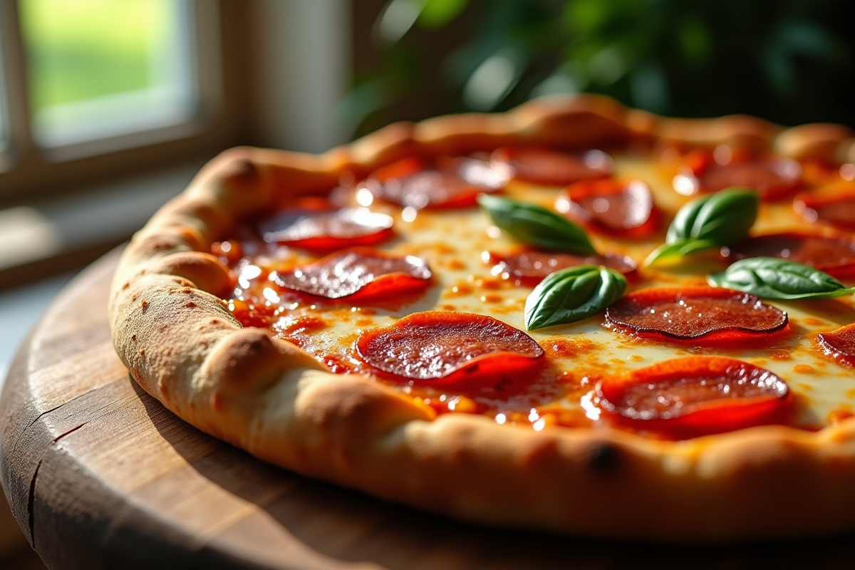 Pizza chaude avec chorizo et basil frais
