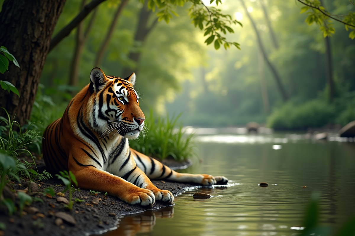 Tigre puissant reposant près d