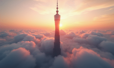 Tour Shanghai au lever du soleil vue du ciel avec détails atmosphériques