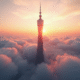 Tour Shanghai au lever du soleil vue du ciel avec détails atmosphériques